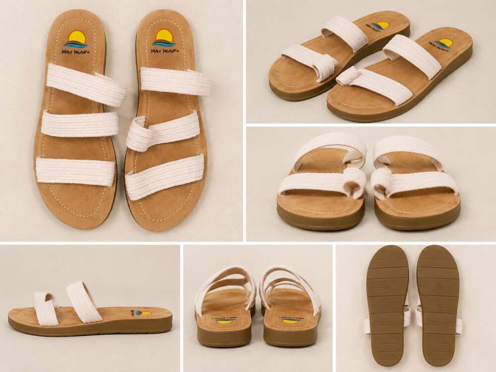 Maui Island Women's Elastic Triple Strap Slip-On Sandals in Cream Size 9